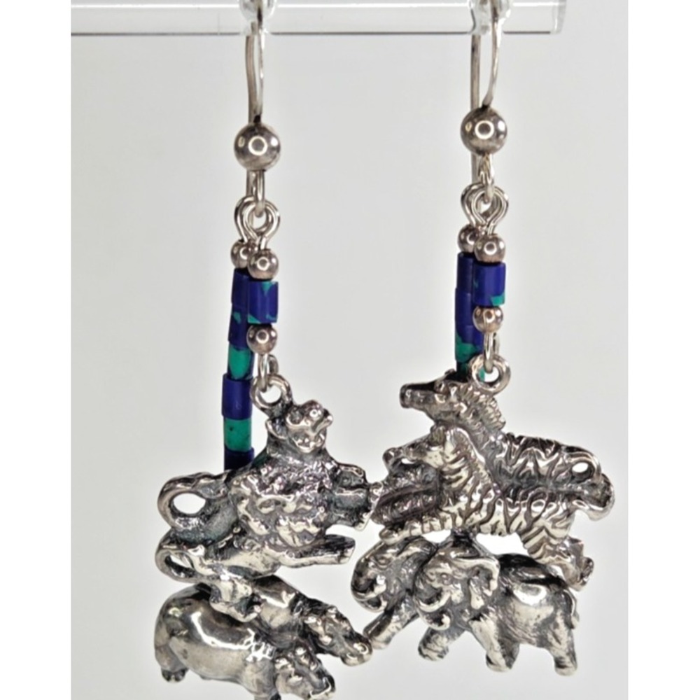 RARE Dakota West Schube Sterling Silver Animal Pairs Noah's Ark Earrings 925 1.5 - Picture 5 of 13